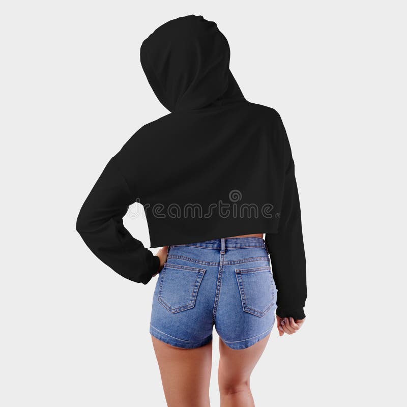 Mockup Black Crop Top on a Girl in a Hood with a Hand on Her Belt ...