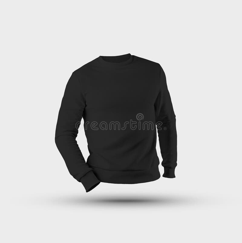 Mockup black pullover 3D rendering, male blank sweatshirt isolated on a white background vector illustration