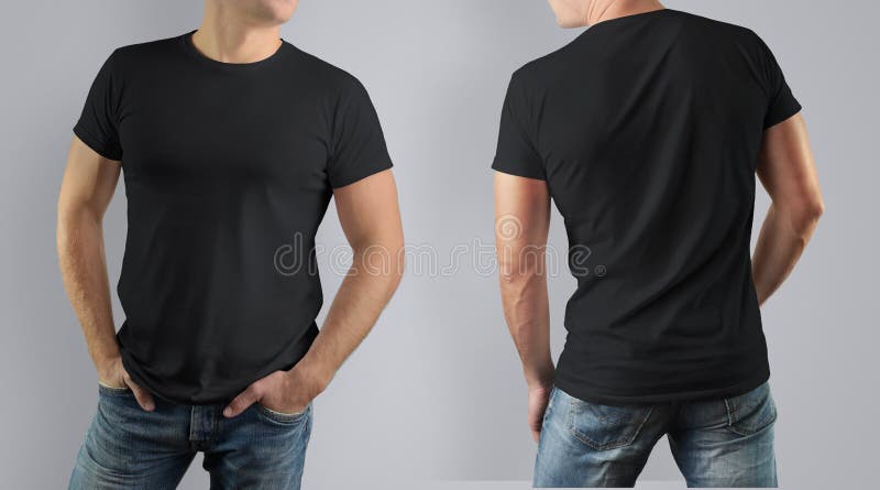 Mockup Black T-shirt on Muscular Guy on Gray Background. Stock Image ...