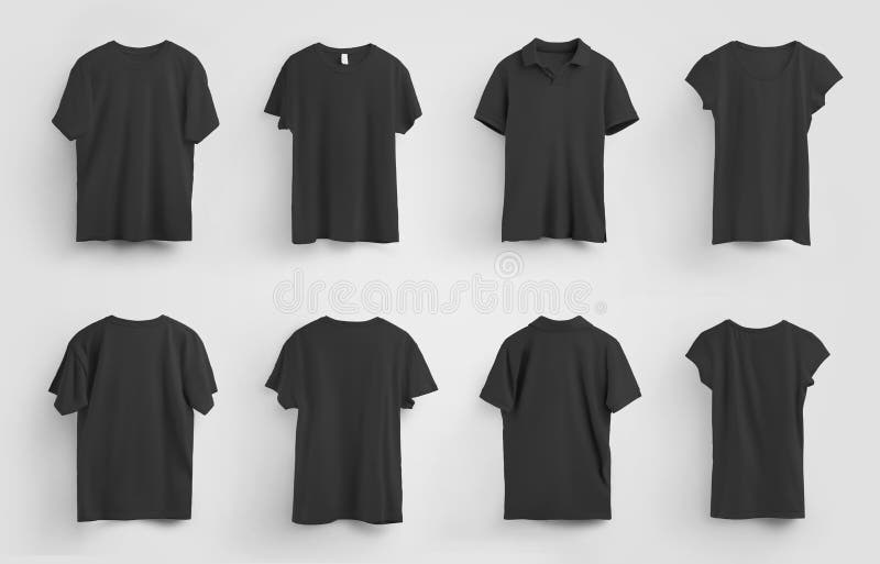 Download Mockup Of Black Womens And Mens T Shirts Blank Clothes For Design And Pattern Presentation Stock Photo Image Of Hanging Advertising 195328378