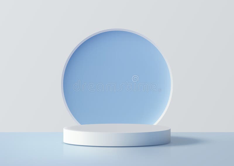 Mockup cilíndrico blanco peatonal sobre fondo azul claro pantalla mínima de producto 3d diseño moderno limpio libre illustration