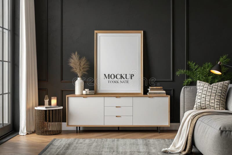 Mockup dell'armadietto all'interno del soggiorno royalty illustrazione gratis