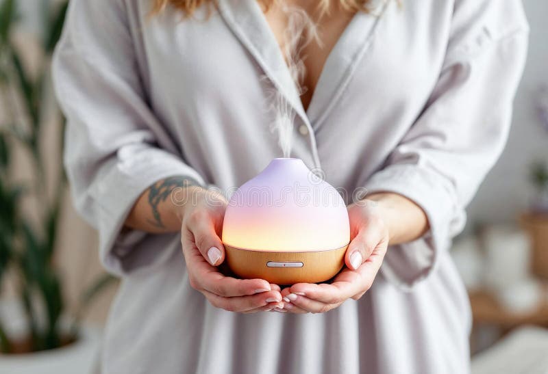 Elegant Aromatherapy Diffuser in Hands Perfect for Relaxation and Home Decor royalty free stock photography