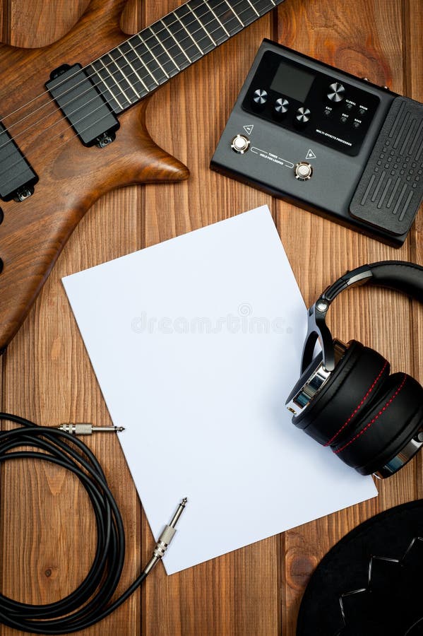 Mockup with Electric Guitar, Processor and Professional Studio