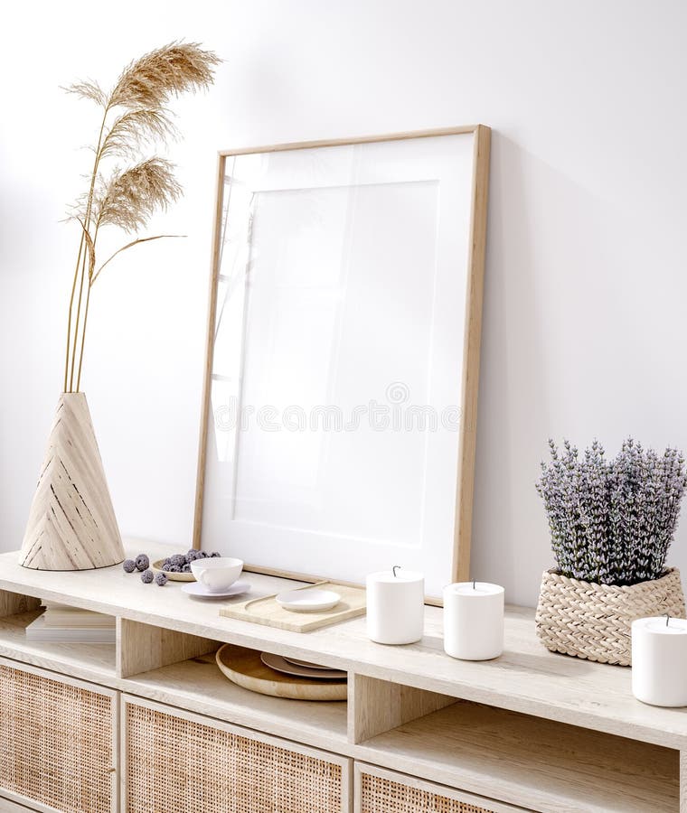 Frame mockup in fresh spring living room interior background, 3d render. Frame mockup in fresh spring living room interior background, 3d render