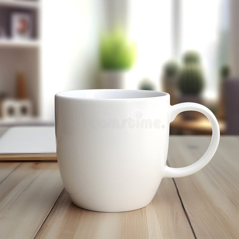Mockup featuring a mug with meticulously arranged workspace items. This image is generated with the use of AI.