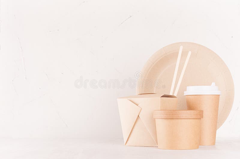 Download Mockup Food Takeaway Packaging For Cafe And Restaurant Blank Container Box For Food Drink Packet Chopsticks Of Brown Paper Stock Photo Image Of Board White 140343428