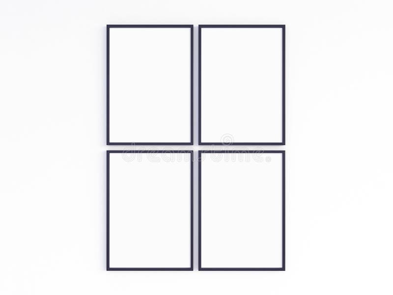 Four A4 Thin Black Frames. 3D Illustration Stock Illustration