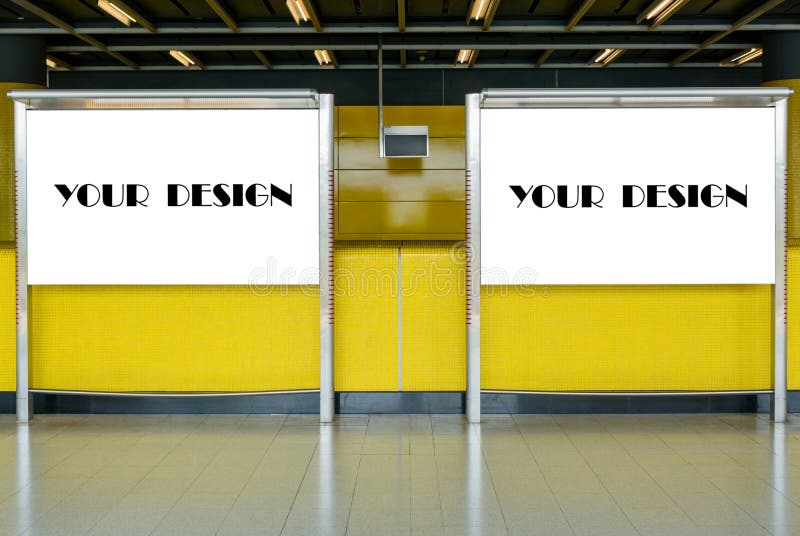 Mockup image of Blank billboard white screen posters and led in the subway station for advertising royalty free stock images