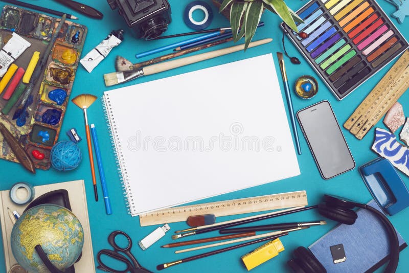 Mockup image with blank sketchbook stock images
