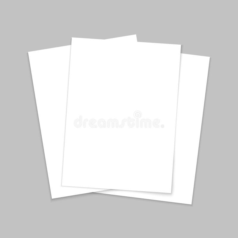 Mockup paper. Blank template of leaflet. A4 cover and flyer. Stack of white sheets. Page for brochure and postcard. Mock of stock illustration