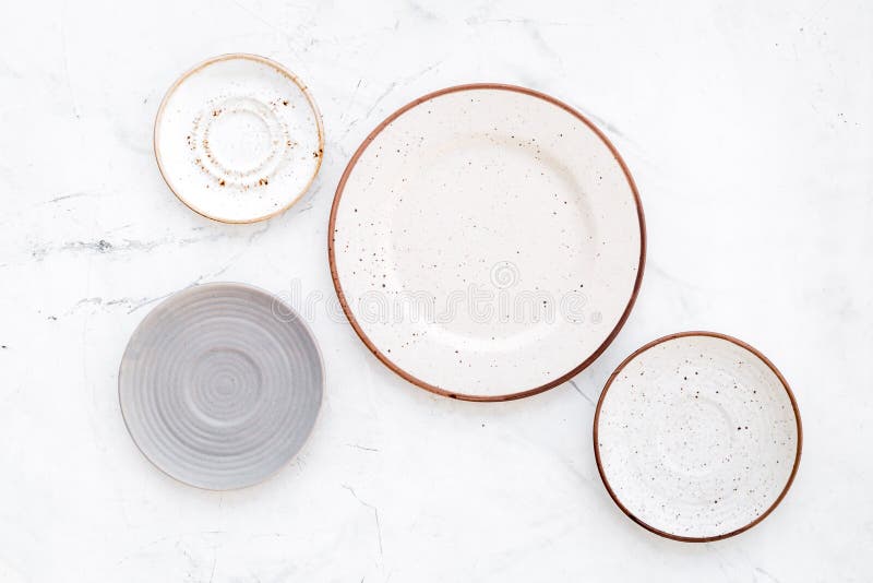 Download Mockup With Plates Empty Ceramic Plates On White Background Top View Space For Text Stock Photo Image Of Space Blank 139887216