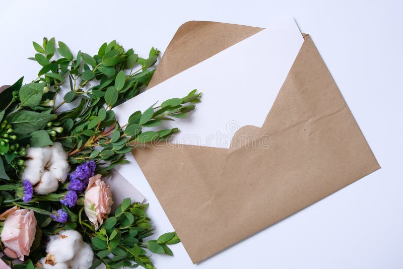 Download Mockup With Postcard, Flowers Bouquet, Kraft Envelope ...