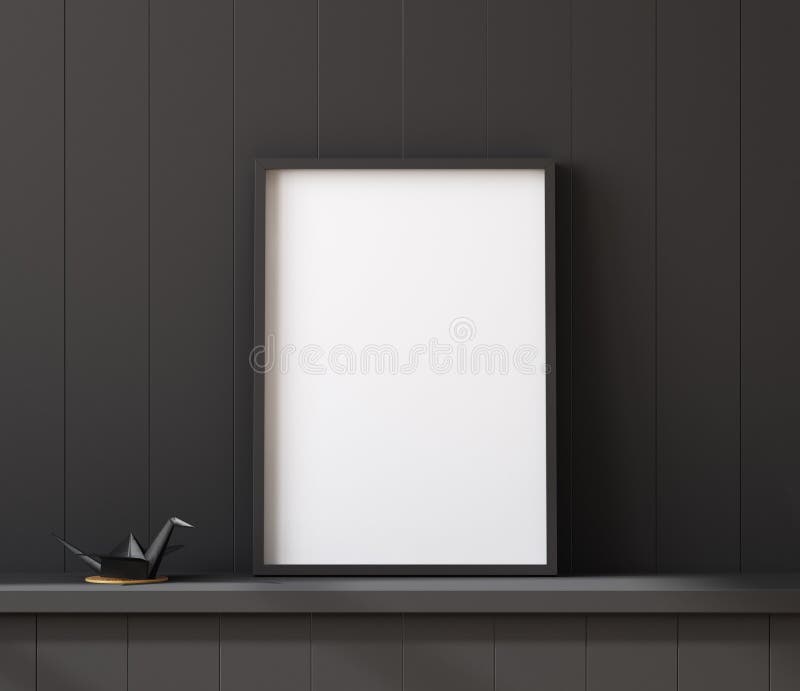 Mockup Poster Frame Close Up on Shelf with Origami Stock Illustration