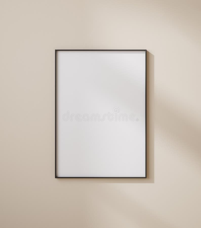 Cadru pentru afișaj machetă, închis pe perete, colorat cu bej pastel pictat stock illustration