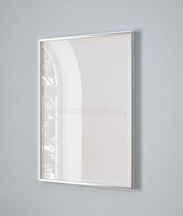 Cadru pentru afișaj machetă, închis pe perete, colorat albastru pastel royalty free illustration