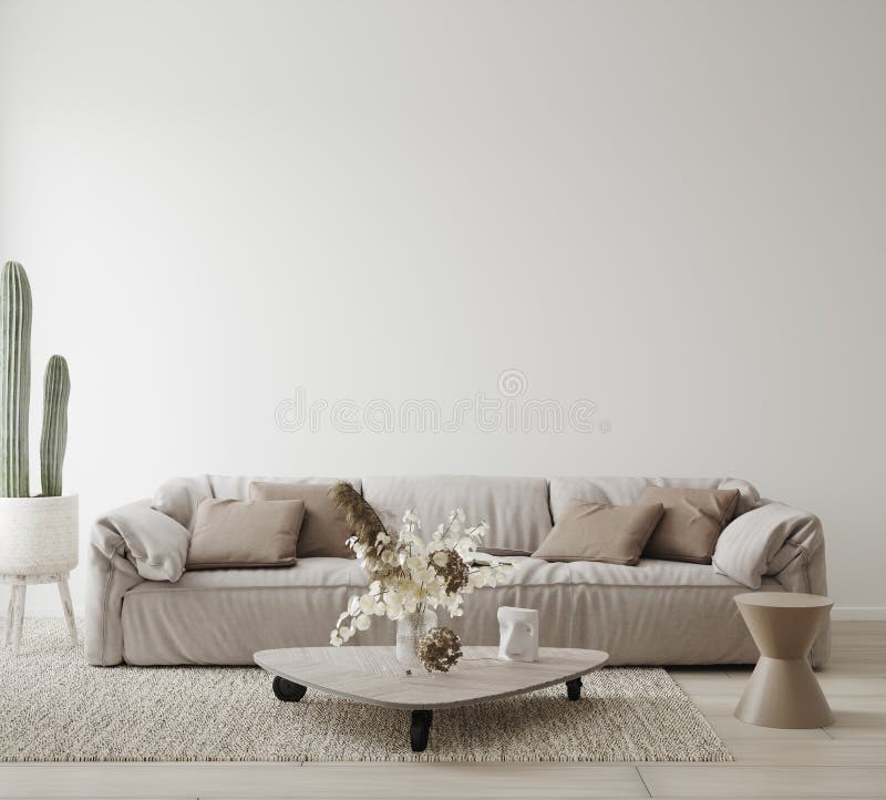 Mockup poster in modern living room interior in pastel colors, 3D render