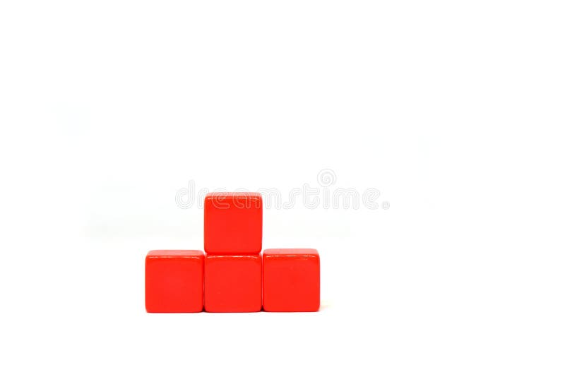 Mockup 4 Red Cube Block Object on White Background and Copy Space