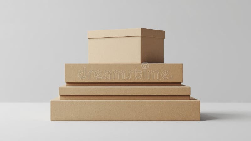 Mockup scatole di cartone in pila su fondo grigio chiaro illustrazione vettoriale