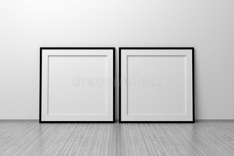 Mockup of Two Square Frames with Thin Black Frame Border Standing Next