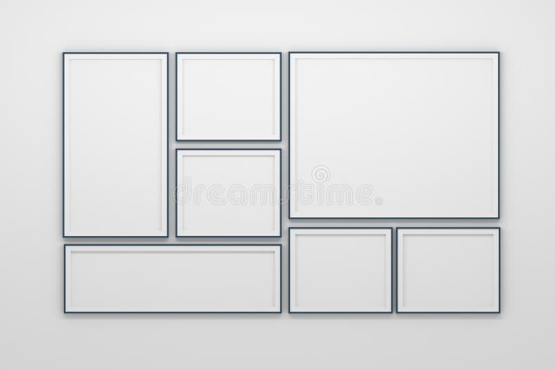 Mockup Template Wall Gallery, Set of 7 Frames Collection on White Wall ...