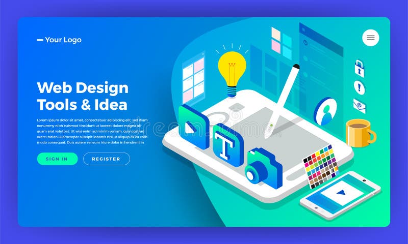 Mockup website landing page isometric flat design concept web de royalty free illustration Mockup website landing page isometric flat design concept web de royalty free illustration