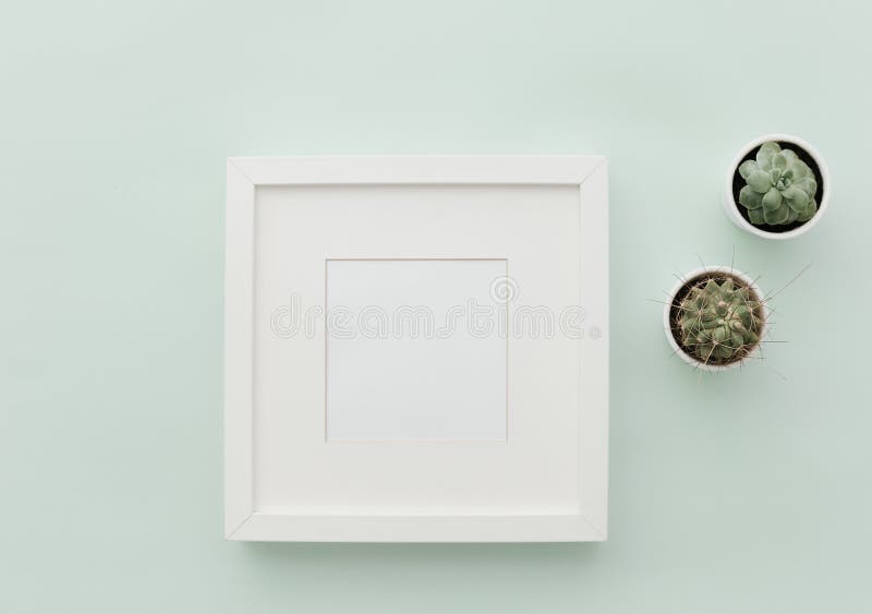 Mockup white frame. Neutral Minimalist Flat Lay Scene