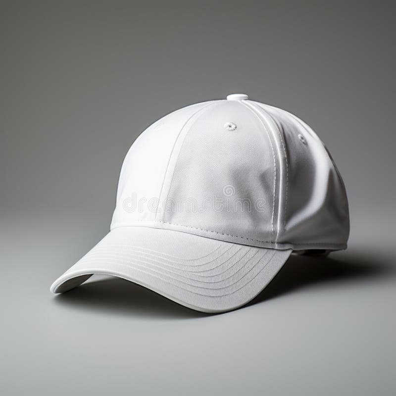 Mockup of a White Plain Baseball Cap Isolated on Grey Background Stock