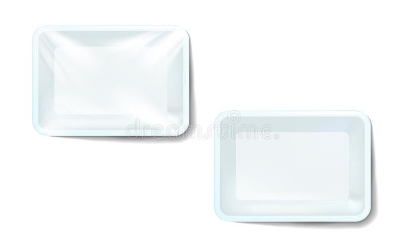 Mockup white realistic plastic food container wrapped by polyethylene and without the wrapper. Vector Rectangle Blank Styrofoam stock illustration Mockup white realistic plastic food container wrapped by polyethylene and without the wrapper. Vector Rectangle Blank Styrofoam stock illustration