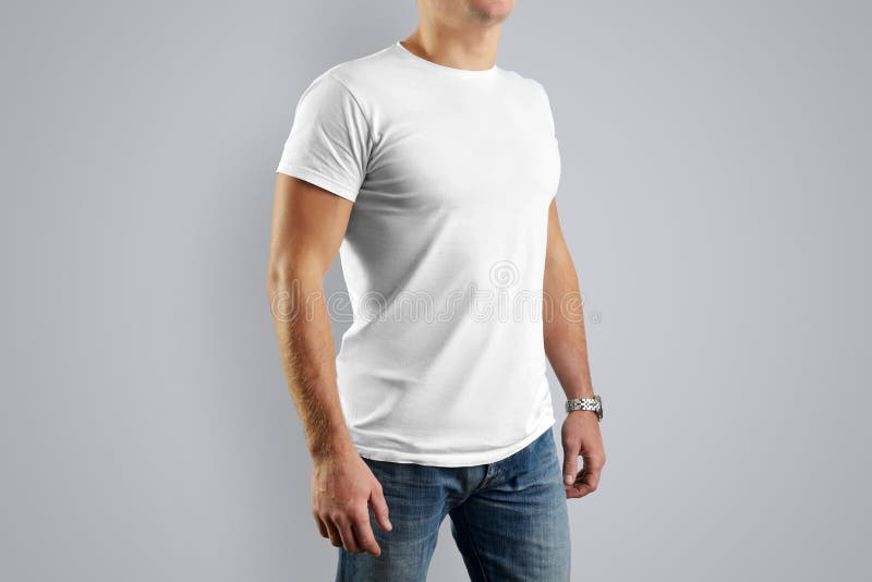 White T-shirt Mockup on Smiling Boy Posing Against Background in Studio ...