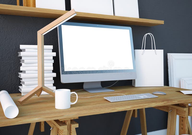 Download Mockup Work Desk With A PC. 3d Stock Illustration ...