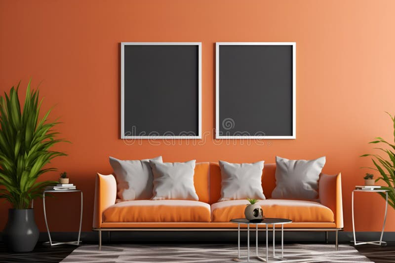 Mockups of Frames on the Wall in Gold Metall Silver Colors Living Room