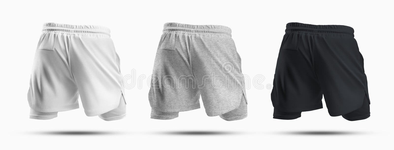Mockups of Sports Men`s Shorts with Compression Undershorts 3D
