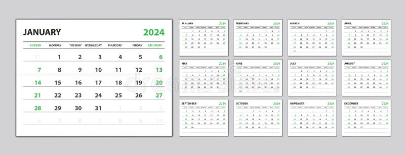 Créatif minimal affaires mensuel 2024 calendrier modèle vecteur