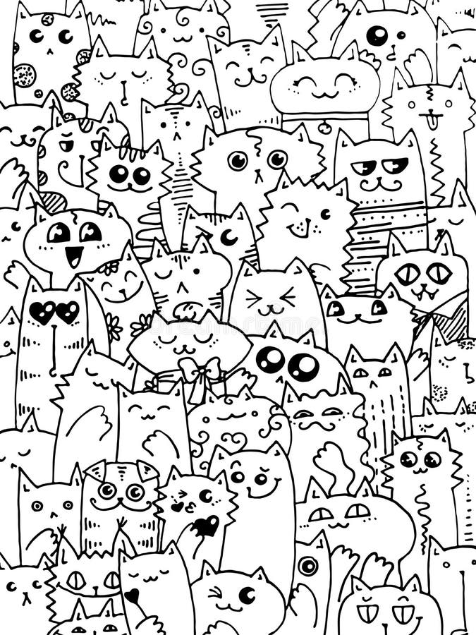 Modele De Chats De Griffonnage De Kawaii Fond Animal Mignon Grand Pour Livre De Coloriage L Emballage L Impression Le Tissu Et Illustration De Vecteur Illustration Du Fond Dessin