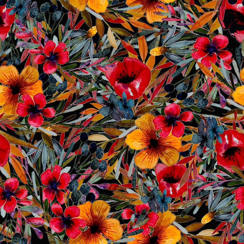 Mod?le de fleur de champ avec les fleurs rouges et jaunes illustration de vecteur Mod?le de fleur de champ avec les fleurs rouges et jaunes illustration de vecteur