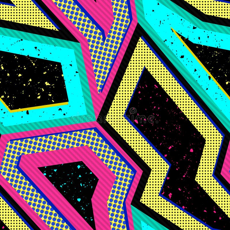Mod?le sans couture abstrait de vecteur avec des formes g?om?triques R?tro conception du style 90s illustration stock Mod?le sans couture abstrait de vecteur avec des formes g?om?triques R?tro conception du style 90s illustration stock