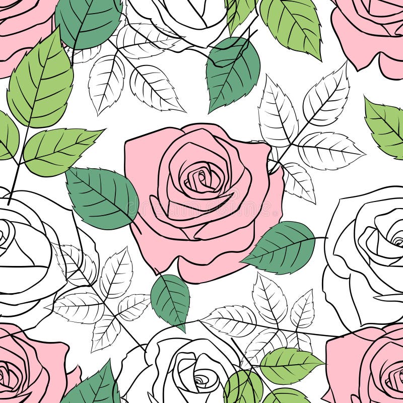 Mod?le sans couture avec les roses roses et blanches illustration de vecteur Mod?le sans couture avec les roses roses et blanches illustration de vecteur