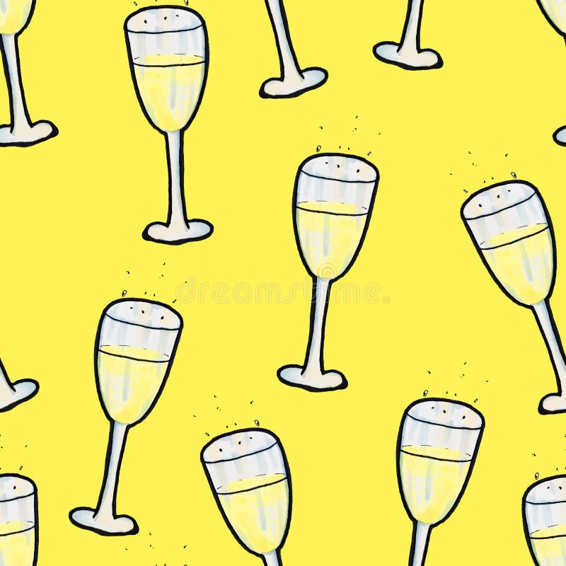 Mod?le sans couture de No?l tir? par la main Un verre de champagne sur un fond jaune An neuf heureux illustration de vecteur Mod?le sans couture de No?l tir? par la main Un verre de champagne sur un fond jaune An neuf heureux illustration de vecteur