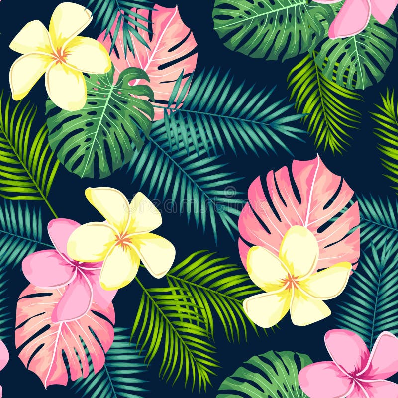 Mod?le sans couture tropical avec des palmettes et des fleurs Illustration de vecteur illustration de vecteur Mod?le sans couture tropical avec des palmettes et des fleurs Illustration de vecteur illustration de vecteur