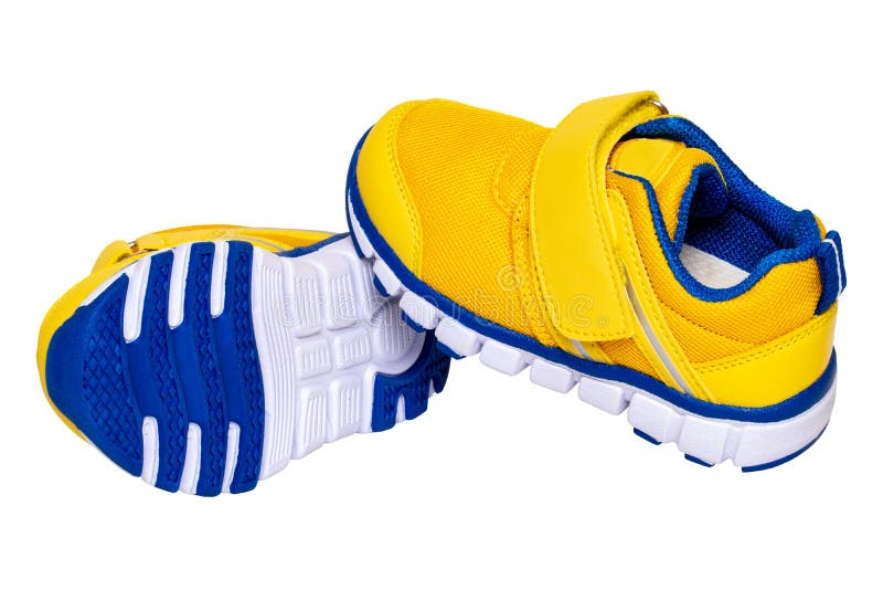 Moda De Zapatos Para Niños. Primer Plano De Un Par De Zapatillas De Deporte  De Niño Azul Amarillo O Zapatos Deportivos Aislados so Imagen de archivo -  Imagen de rojo, objeto: 216022757