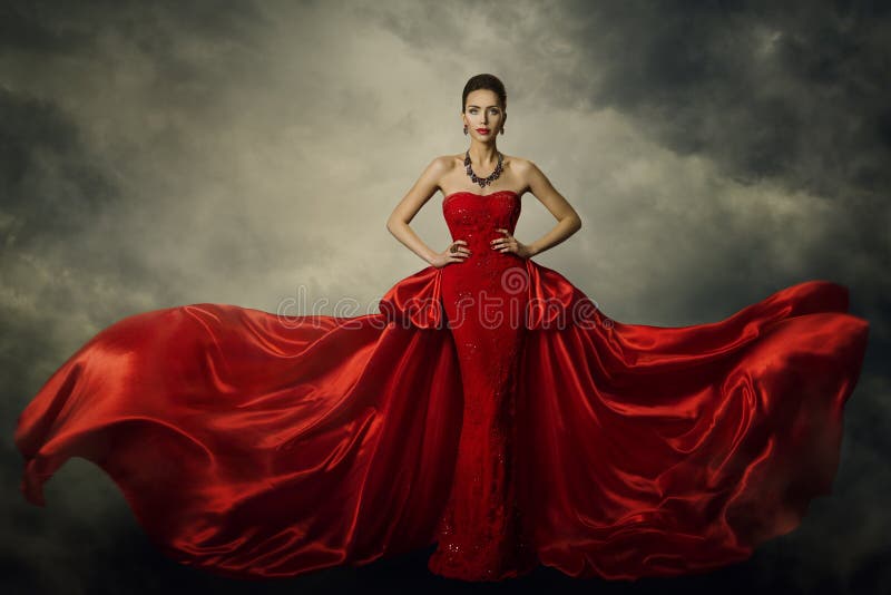 Moda modela sztuki suknia, Eleganckiej kobiety Czerwona Retro toga