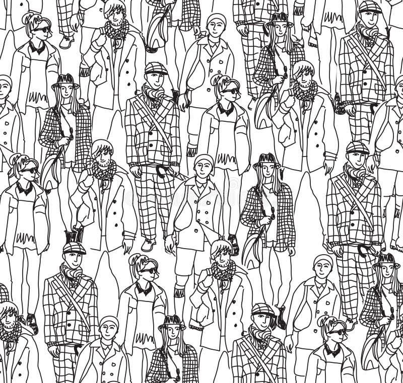 Moda tłumu bezszwowego wzoru ludzie ilustracja wektor Moda tłumu bezszwowego wzoru ludzie ilustracja wektor