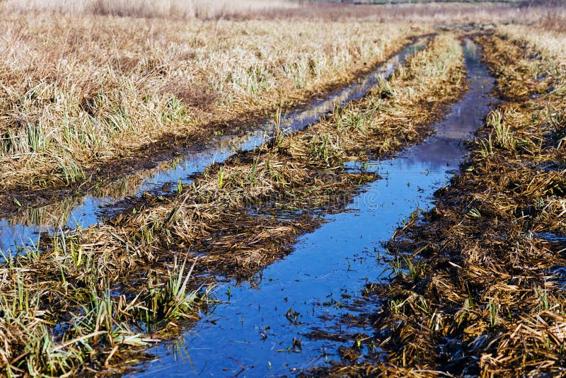 Modderige landweg stock afbeeldingen