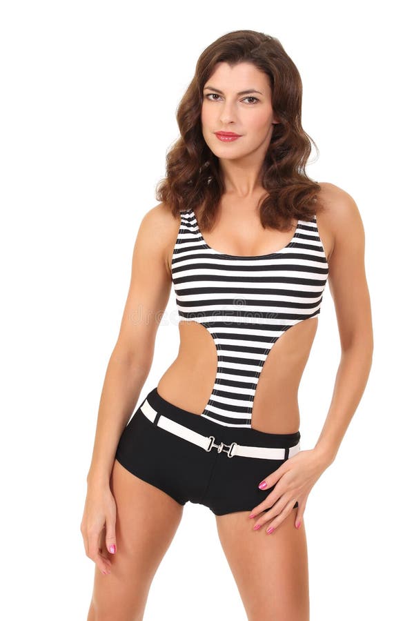 Mode-Modell in einem schwarzen Badeanzug lizenzfreie stockbilder Mode-Modell in einem schwarzen Badeanzug lizenzfreie stockbilder
