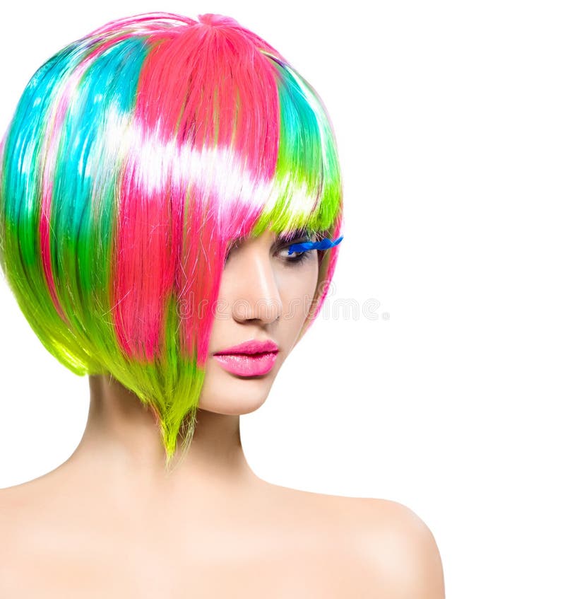 Mode-Modell-Mädchen mit dem bunten gefärbten Haar lizenzfreie stockfotografie Mode-Modell-Mädchen mit dem bunten gefärbten Haar lizenzfreie stockfotografie