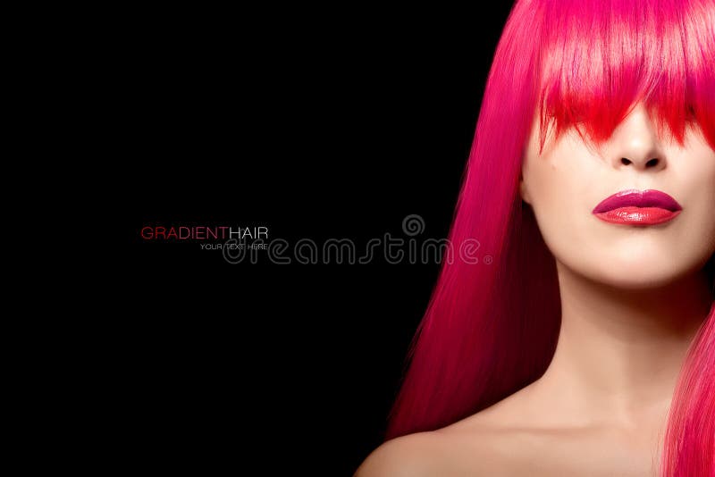 Mode-Modell-Mädchen mit einem langen Steigungshaar Haarfarbschönheit stockfotografie