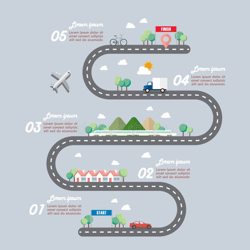 Mode of transportation with town road infographic