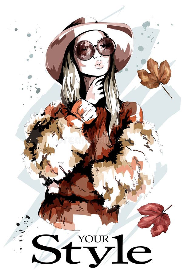 Fashion lady in hat. Beautiful young woman portrait. Stylish woman in sunglasses. Sketch. Fashion lady in hat. Beautiful young woman portrait. Stylish woman in sunglasses. Sketch.