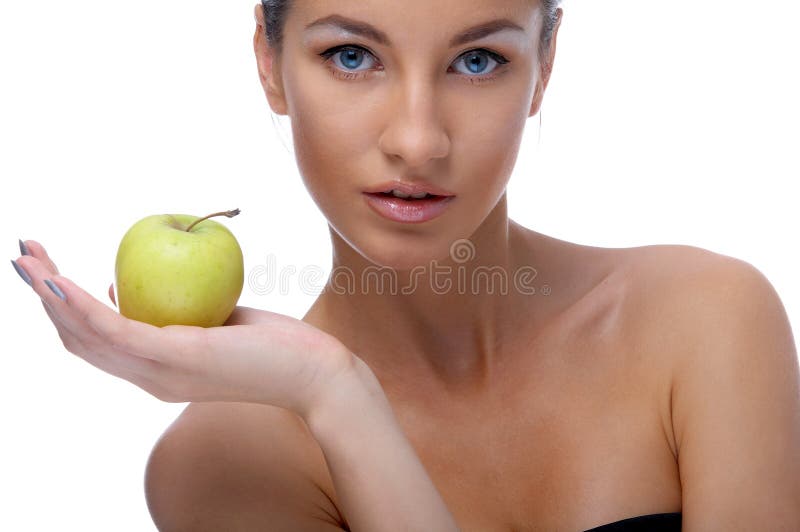 Model with apple stock photo